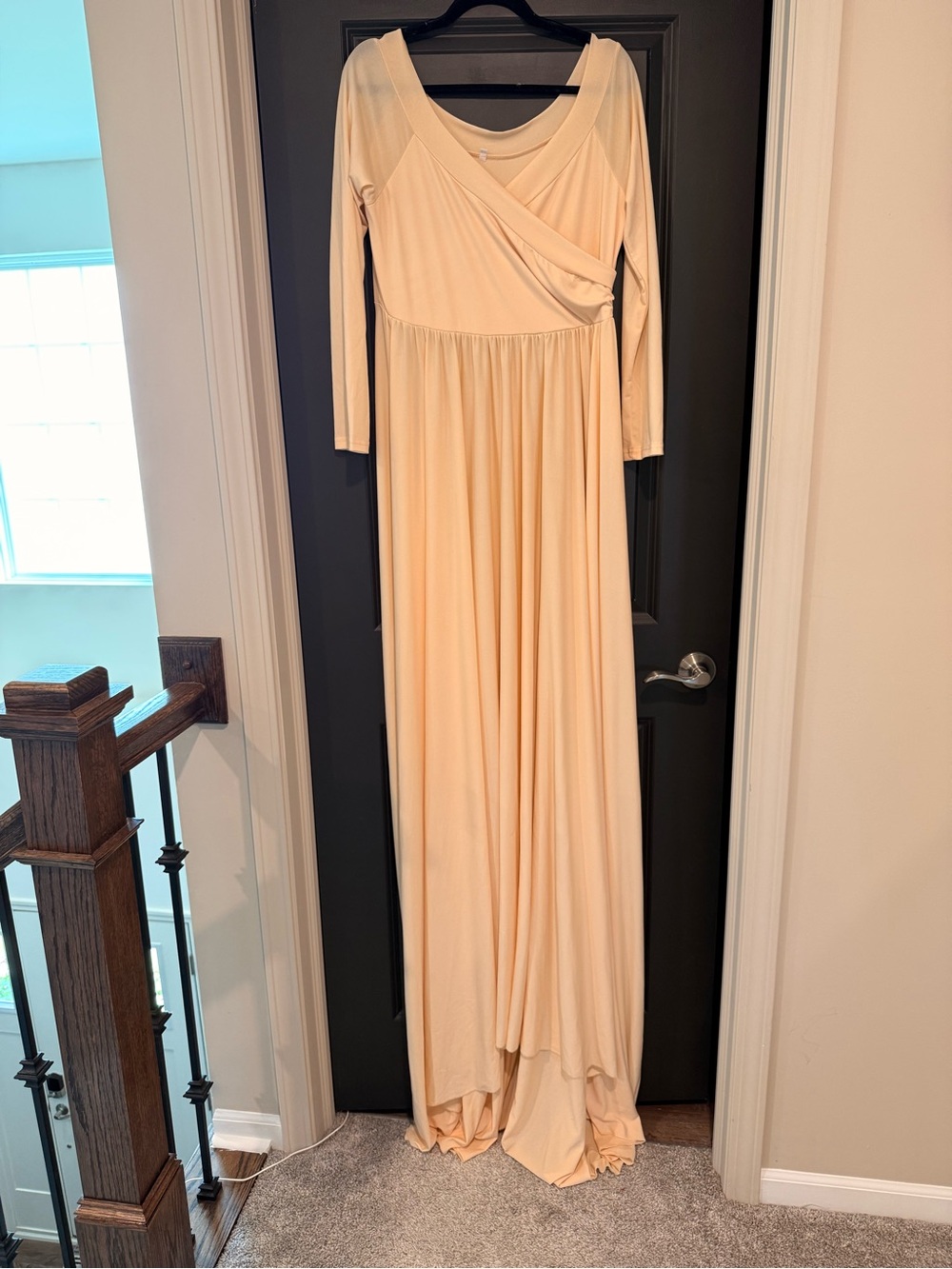 Off-Shoulder Maternity Maxi Dress - Peach - Picture 4 of 7